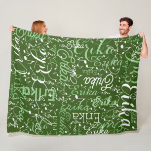 Couverture Polaire Notes musicales avec nom sur vert