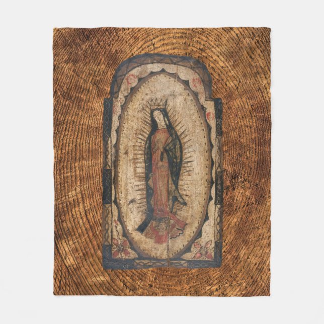 Couverture Polaire Notre-Dame de Guadalupe Vierge Marie Bois Look (Devant)