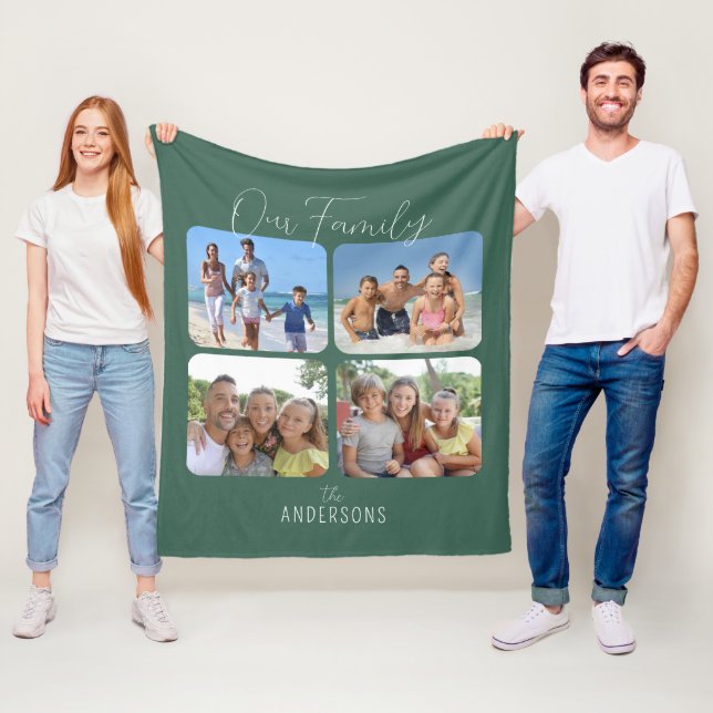 Couverture Polaire Notre Famille Calligraphie Script 4 Photos Vert (En situation)