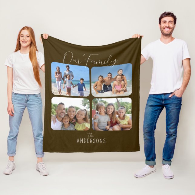 Couverture Polaire Notre famille Script de calligraphie 4 Photos (En situation)