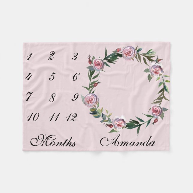 Couverture Polaire Nouveau bébé Jalon Rose  Wreath Pink Photo (Devant (Horizontal))