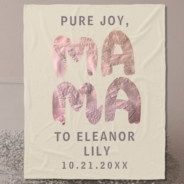 Couverture Polaire Nouveau nom Mama Whimsical Beige Rose Nouveau nom  (Créateur téléchargé)