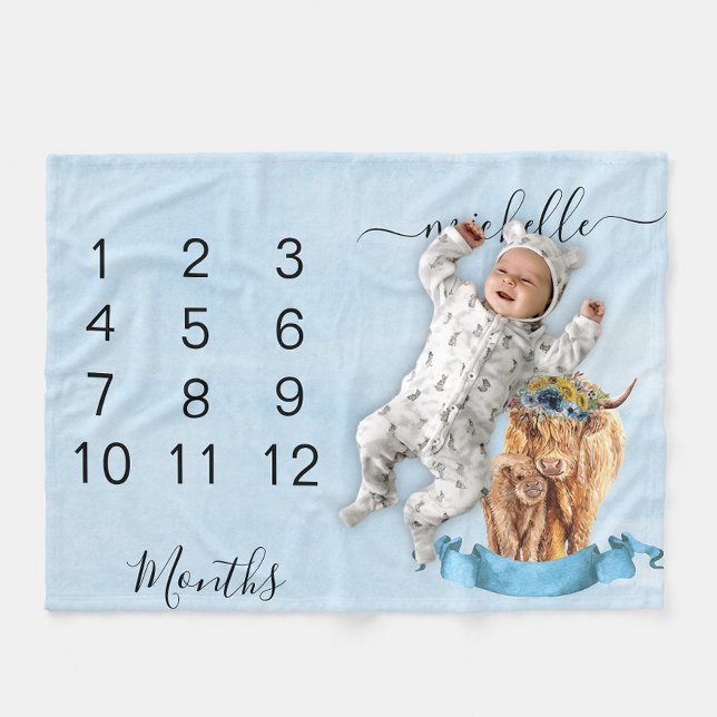Couverture Polaire Nouvel enfant Jalon Highland Cow Blue (Créateur téléchargé)