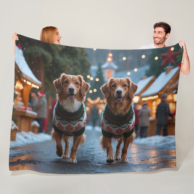 Couverture Polaire Nova Scotia Duck Toller Christmas Snow Holiday (En situation)