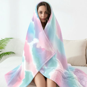 Couverture Polaire Nuage Tie-Dye Pastel Rêveur Dégradé Doux 