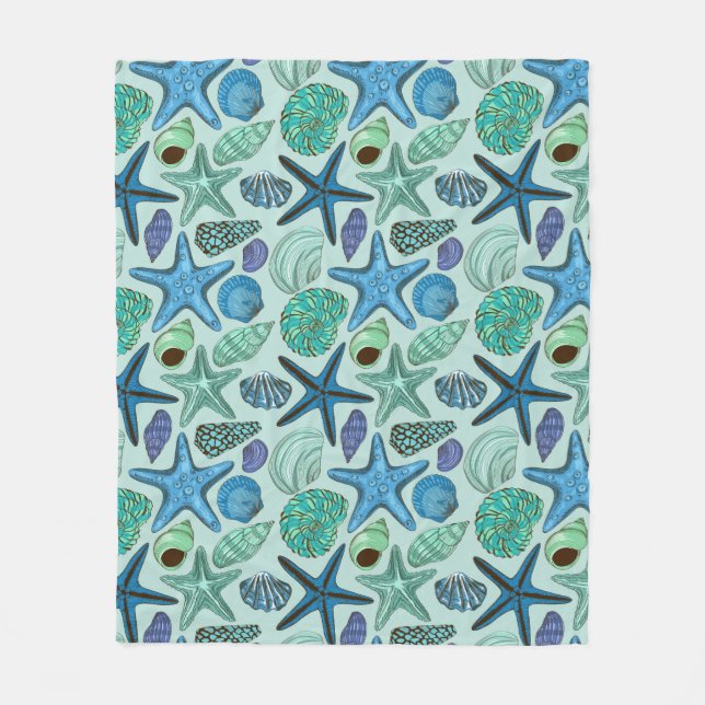 Couverture Polaire Nuances des coquillages et du motif bleus (Devant)