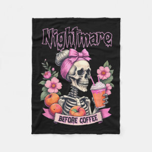 Couverture Polaire Nuit effrayante avant café Halloween Fleur Skeleto
