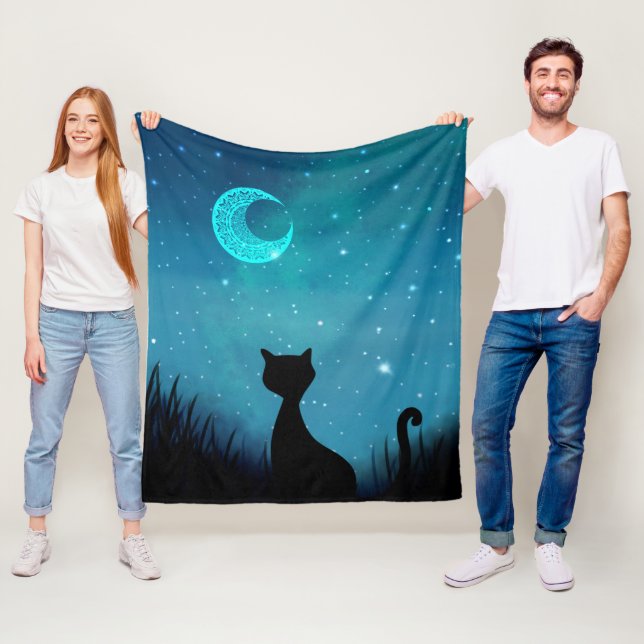 Couverture Polaire Nuit étoilée de chat (En situation)