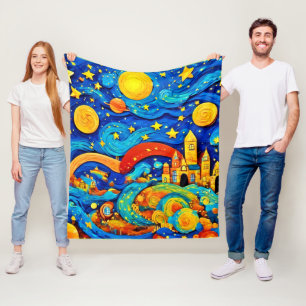 Couverture Polaire Nuit étoilée de dessin animé