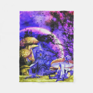 Couverture Polaire Nuit Lune, Nuit De Gnome Assis Sous Toadstool
