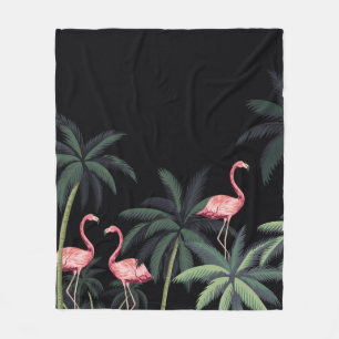 Couverture Polaire Nuit tropicale oiseaux sauvages vintages flamants,