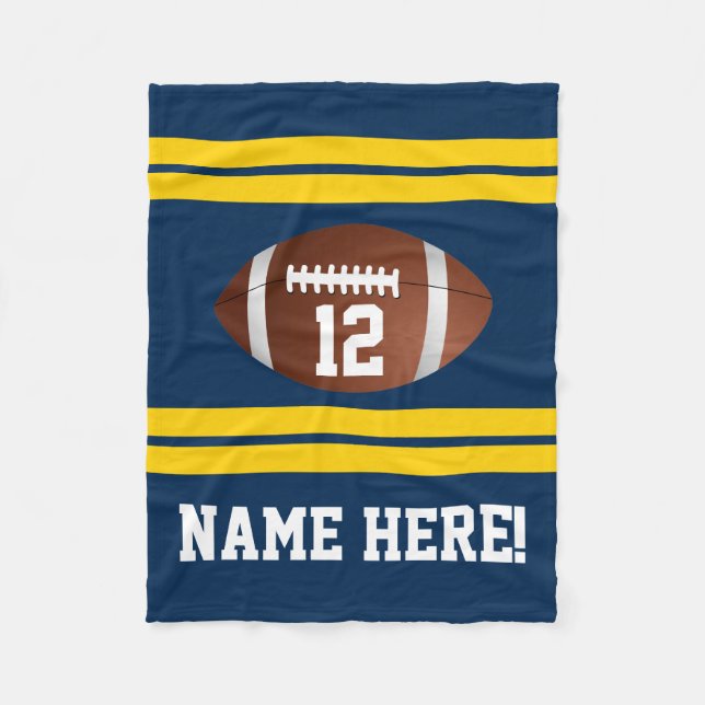 Couverture Polaire Numéro de nom personnalisé Gold/Navy Blue Football (Devant)