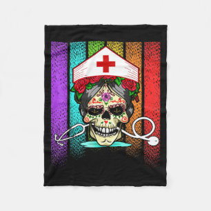 Couverture Polaire Nurse Crâne de Sucre Blanc Halloween Vintage Dia D