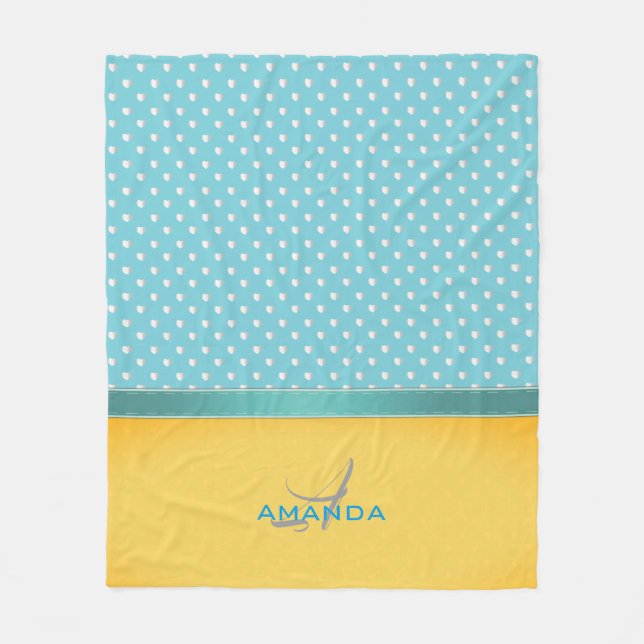 Couverture Polaire Ocean Blue, Sunny Beach, Silver Hearts Monogramme (Devant)