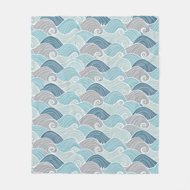 Couverture Polaire Ocean Breeze Blue & Grey Wave Fleece Throw (Devant)