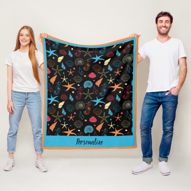 Couverture Polaire Ocean Seashell Starfish & Seahorse Beach Motif (En situation)