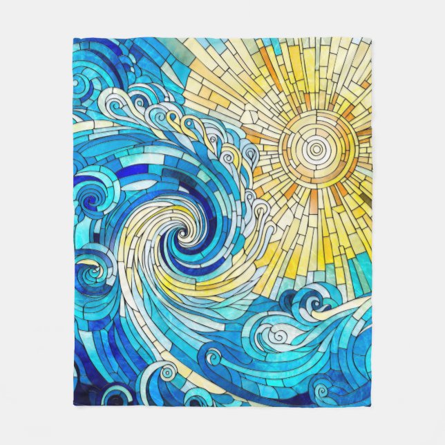 Couverture Polaire Ocean Wave Sun mosaïque art (Devant)