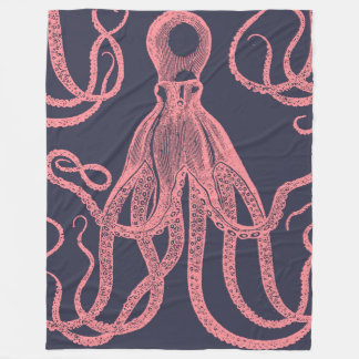 Couverture Polaire Octopus antique rose sur bleu