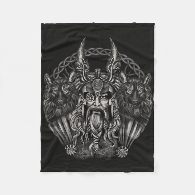 Couverture Polaire Odin et ses loups Geri et Freki (Devant)