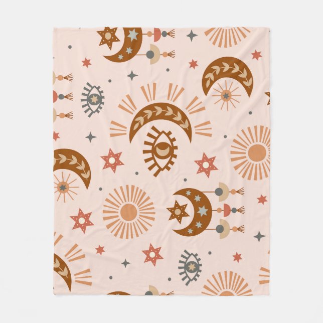 Couverture Polaire Oeil céleste, lune, motif du soleil. (Devant)