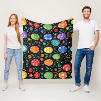 Couverture Polaire Œufs de Pâques et fleurs arc-en-ciel