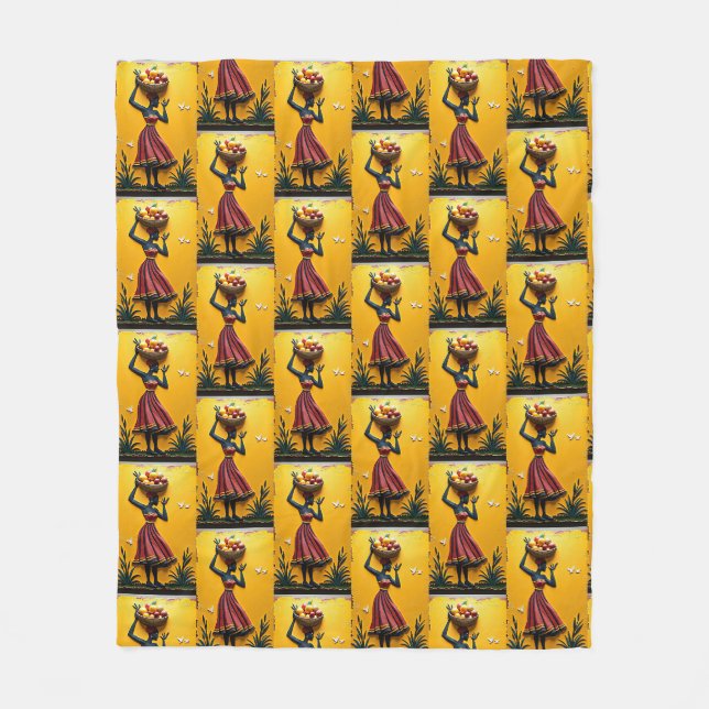 Couverture Polaire Oeuvre africaine unique, Décor maison pour couvert (Devant)