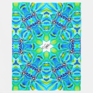 Couverture Polaire Oeuvre artistique chic Mandala en couleurs Aqua