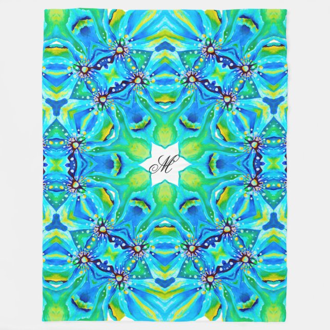 Couverture Polaire Oeuvre artistique chic Mandala en couleurs Aqua (Devant)
