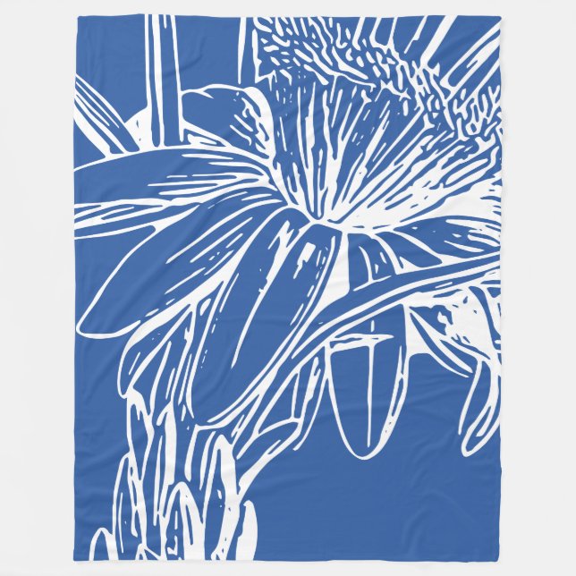Couverture Polaire OEuvre d'art moderne Bleu Botanique Florale (Devant)