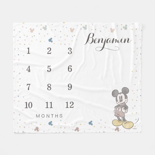 Couverture Polaire Oh Garçon - Mickey Souris Baby Mensuel Milestone (Devant (Horizontal))
