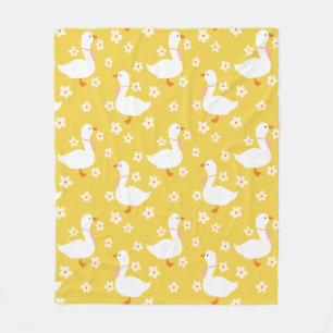 Couverture Polaire Oie blanche et marguerites Merci Jaune