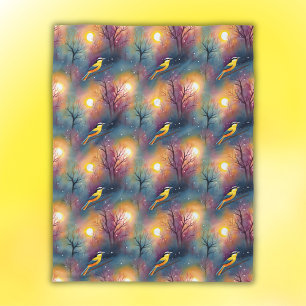 Couverture Polaire Oiseau coloré dans l'arbre avec soleil
