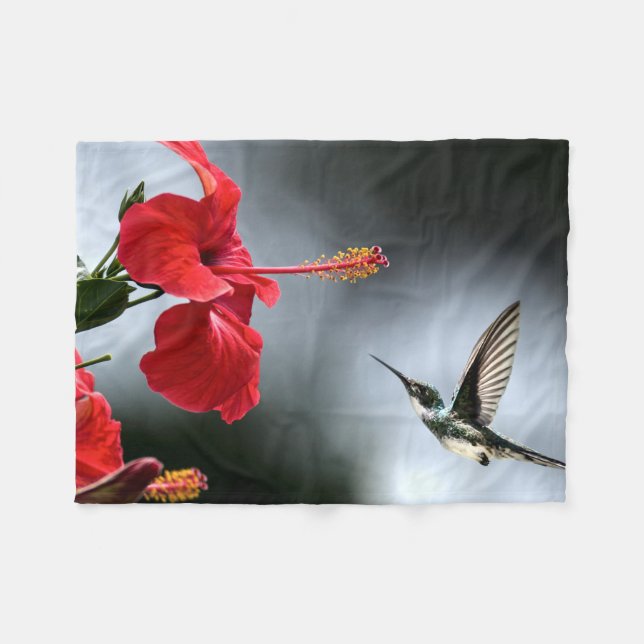 Couverture Polaire Oiseau de Humming et Fleur Rouge (Devant (Horizontal))