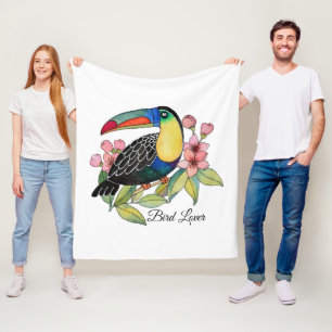 Couverture Polaire Oiseau de toucan d'aquarelle avec des fleurs