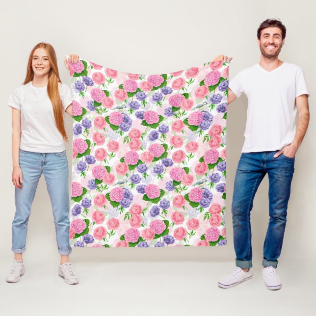 Couverture Polaire Oiseau et fleurs (En situation)