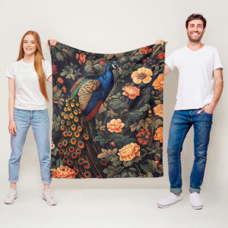 Couverture Polaire Oiseau paon Motif vintage forêt