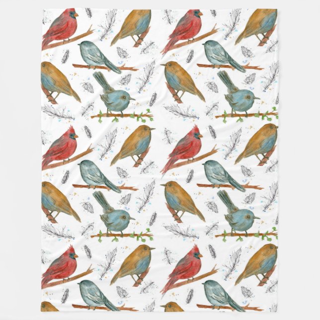 Couverture Polaire Oiseaux Cardinal Bluebird Chickadee (Devant)