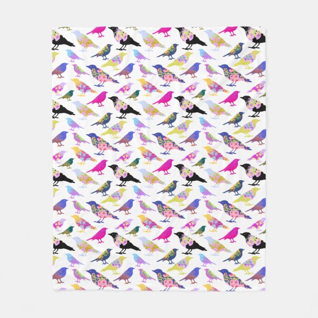 Couverture Polaire Oiseaux colorés Fleurs Bouquet Chic Motif Floral (Devant)