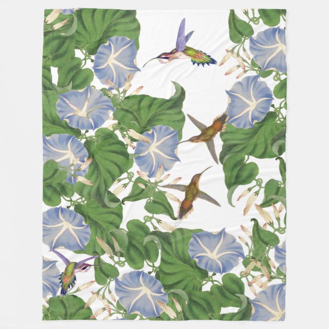 Couverture Polaire Oiseaux de colibri et fleurs de gloire de matin (Devant)