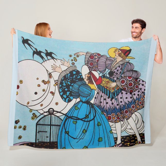 COUVERTURE POLAIRE OISEAUX DE PRINTEMPS ET DAMES, MODE DE BEAUTÉ ART  (En situation)