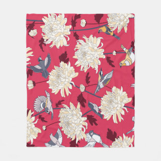 Couverture Polaire Oiseaux et chrysanthèmes : Floral Vintage