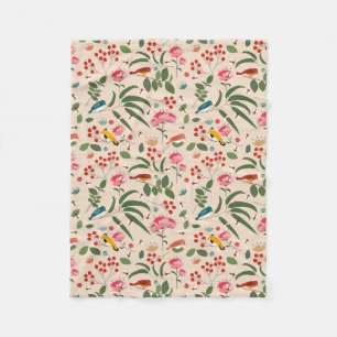 Couverture Polaire Oiseaux floraux dessinés à la main Abeilles Motif 