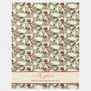 Couverture Polaire Oiseaux victoriens et Motif de style Vintage Rose