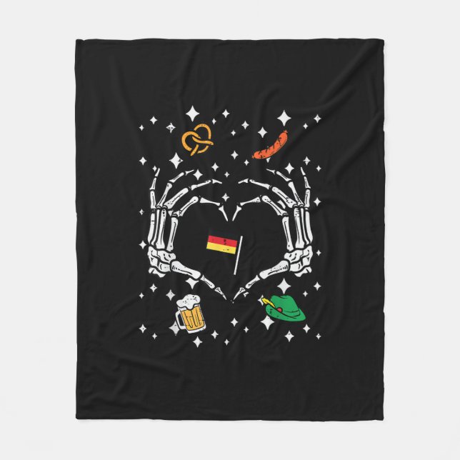 Couverture Polaire Oktoberfest Skeleton Drapeau de coeur main alleman (Devant)