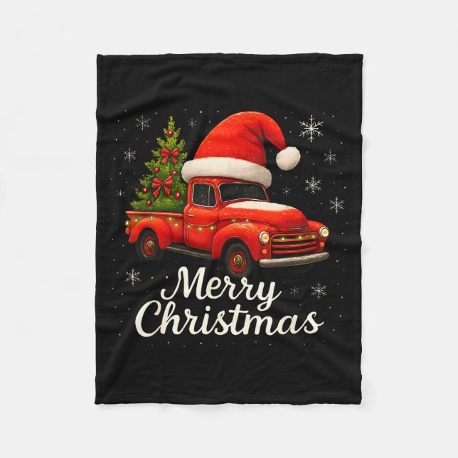 Couverture Polaire Old Red Truck Santa Hat Xmas Tree Merry Christmas  (Devant)