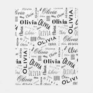 Couverture Polaire Olivia Nom Personnalisé Noir Blanc 