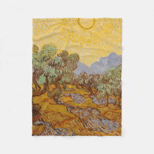 Couverture Polaire Oliviers de Van Gogh Ciel Soleil Jaune