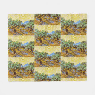 Couverture Polaire Oliviers de Van Gogh - Soleil et ciel dorés Art