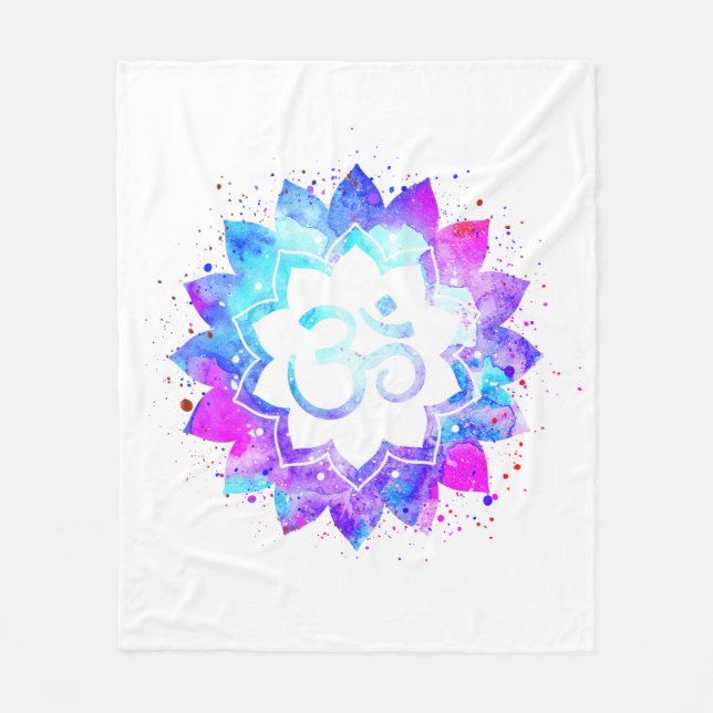Couverture Polaire *~* OM Blanc Violet Lotus Fleur Mandala (Devant)