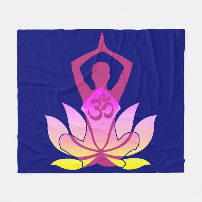 Couverture Polaire OM Namaste Spirituelle Lotus Flower Yoga on Blue (Devant (Horizontal))